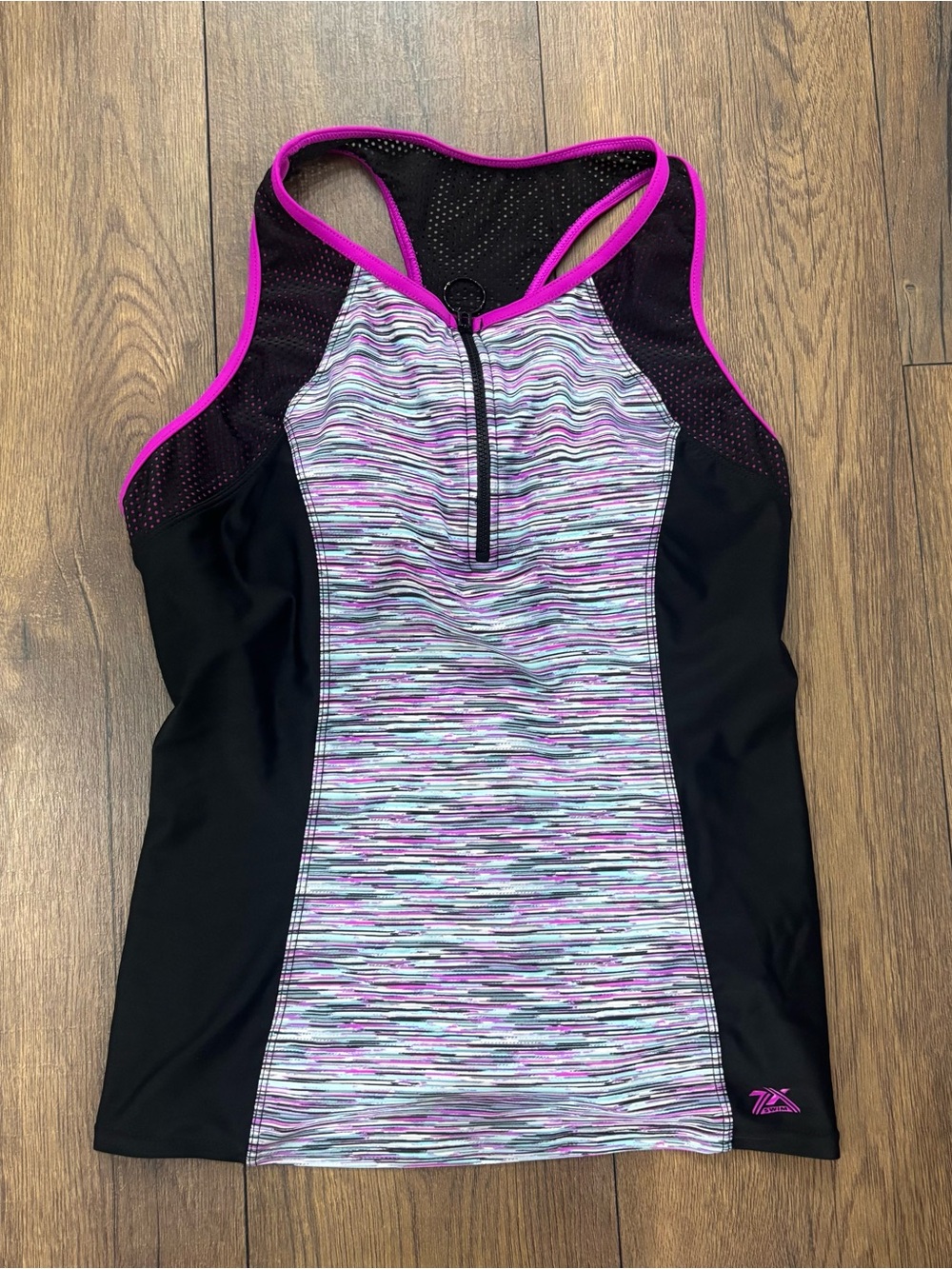 ZeroXposur Tankini Swim Top, Size Large, Pink Black
